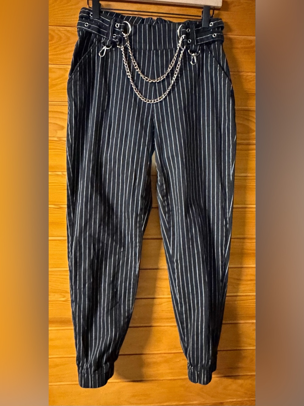 Hot Topic Black Pinstripe Chain Accent Chinos